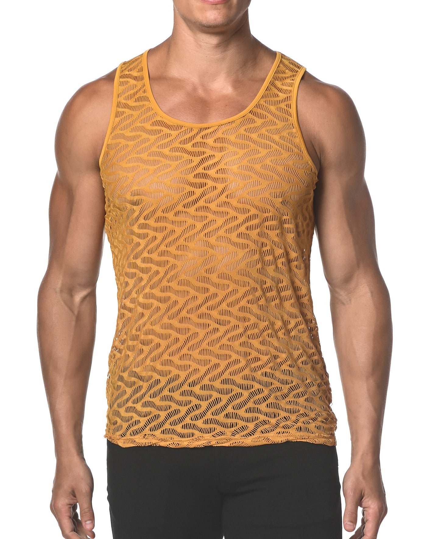 AMBER SQUIGGLY STRETCH GOSSAMER LACE TANK TOP  ST-25003