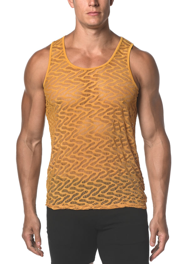 AMBER SQUIGGLY STRETCH GOSSAMER LACE TANK TOP  ST-25003