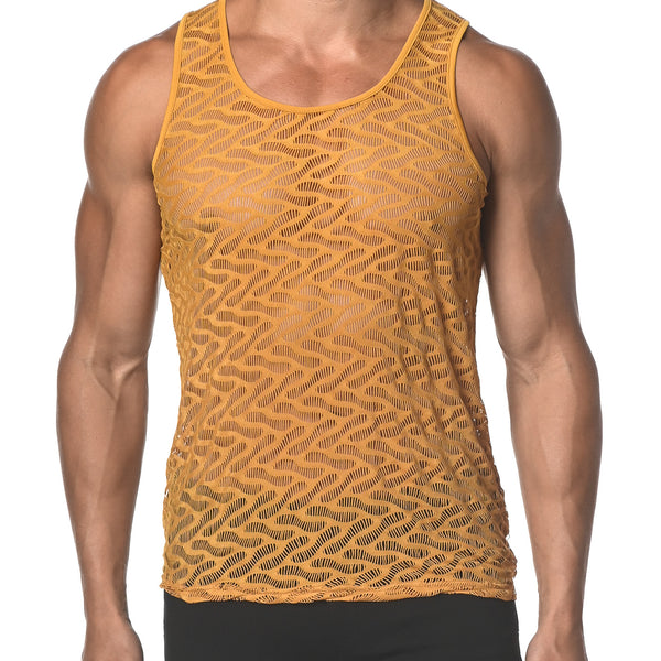 AMBER SQUIGGLY STRETCH GOSSAMER LACE TANK TOP ST-25003