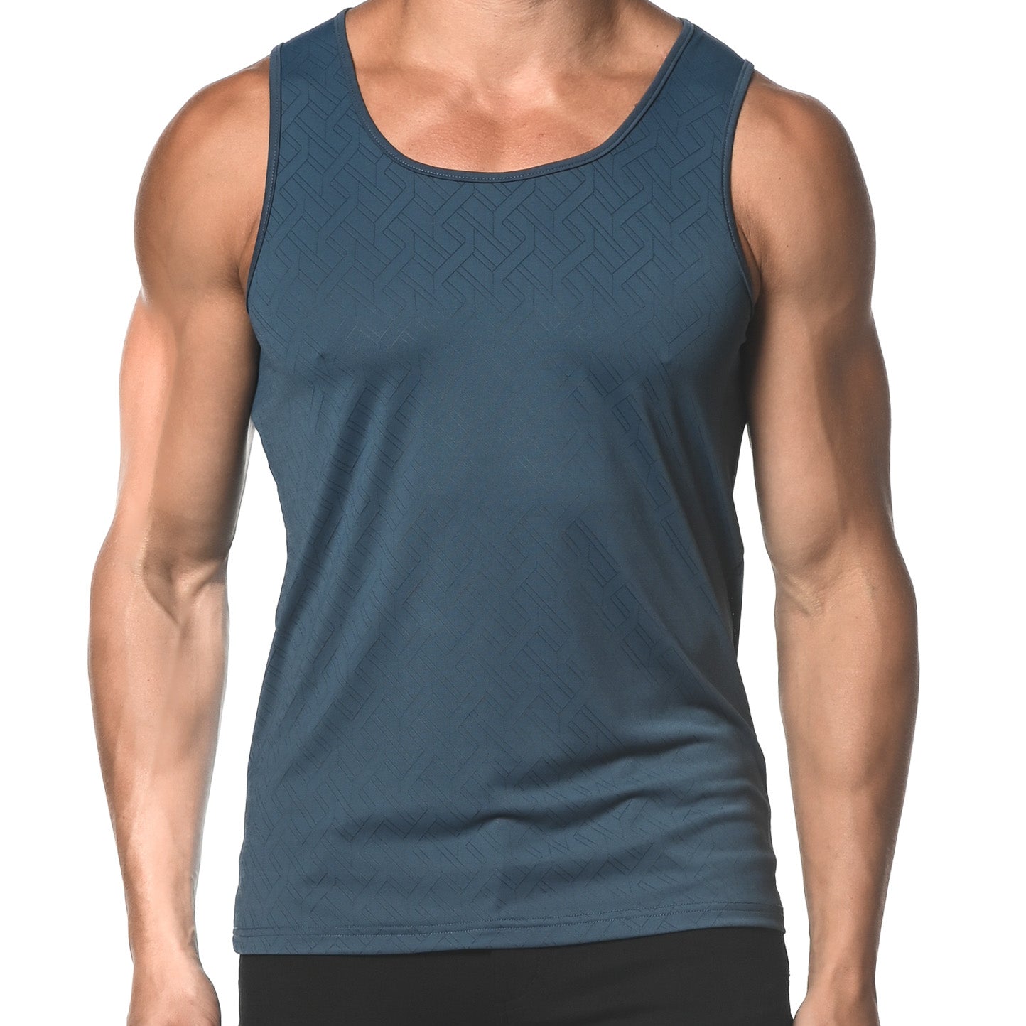 TURQUOISE ANGLES TEXTURED MESH STRETCH PERFORMANCE TANK TOP  ST-274