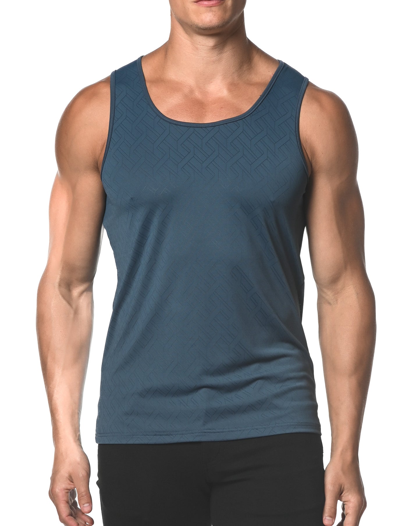 TURQUOISE ANGLES TEXTURED MESH STRETCH PERFORMANCE TANK TOP  ST-274