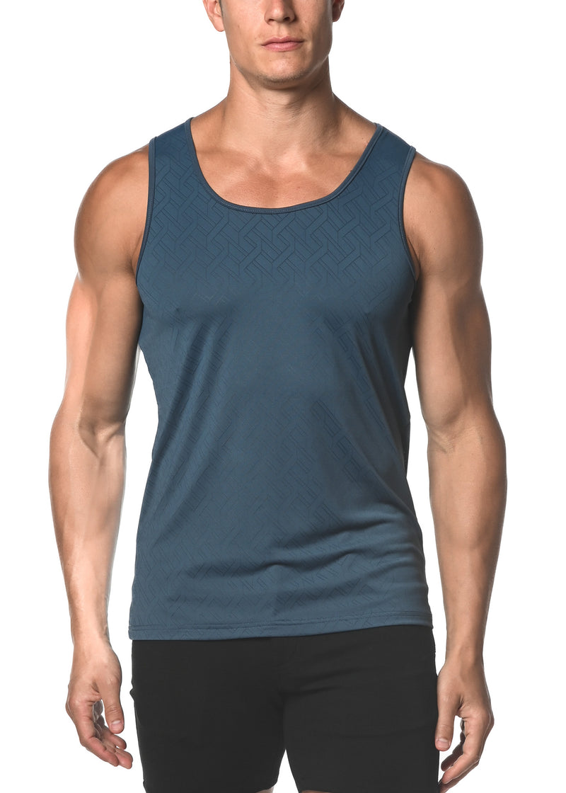 TURQUOISE ANGLES TEXTURED MESH STRETCH PERFORMANCE TANK TOP  ST-274