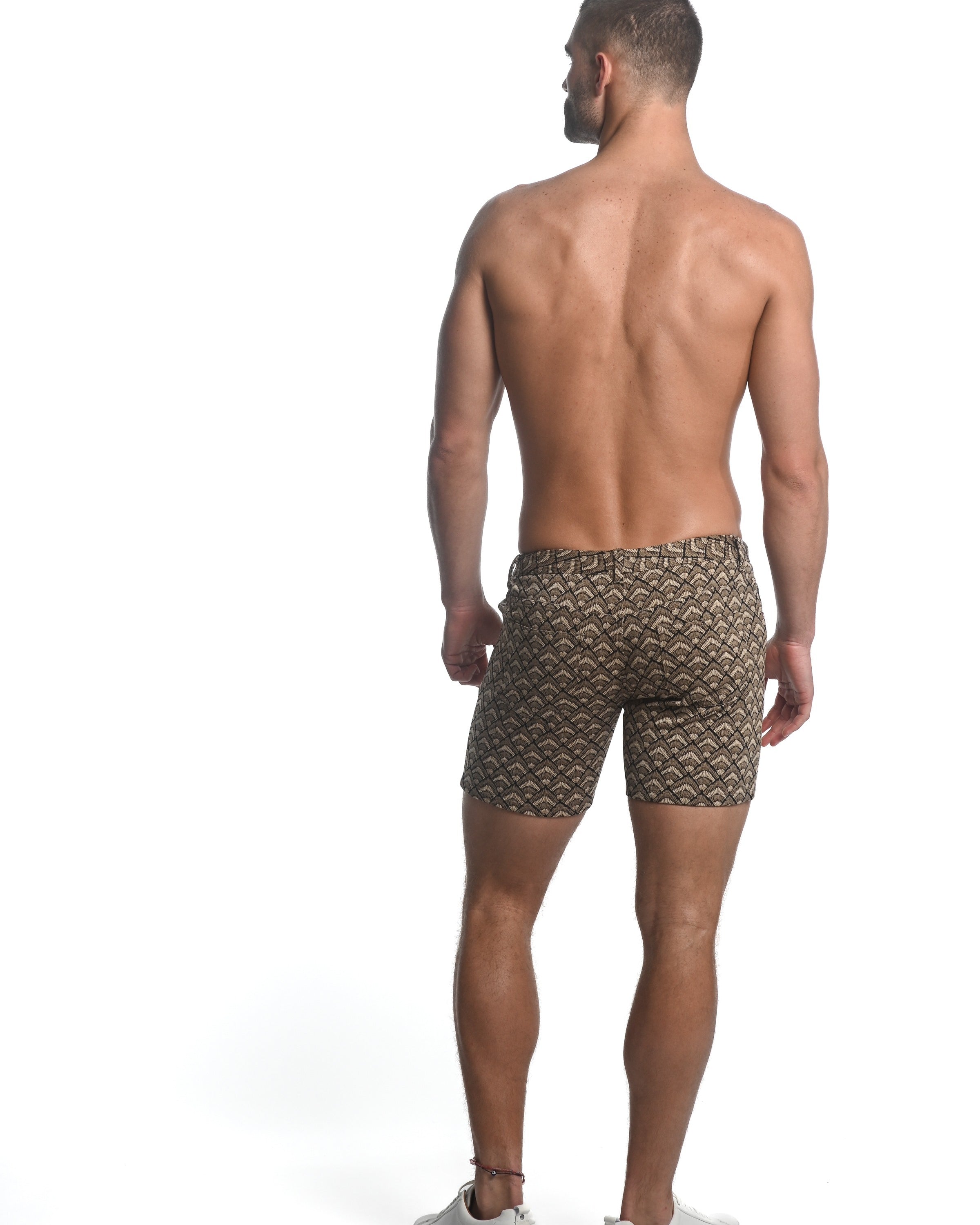 BRONZE/TAN BURSTS 5" INSEAM JACQUARD STRETCH KNIT JEANS SHORTS ST-1932-40-LX