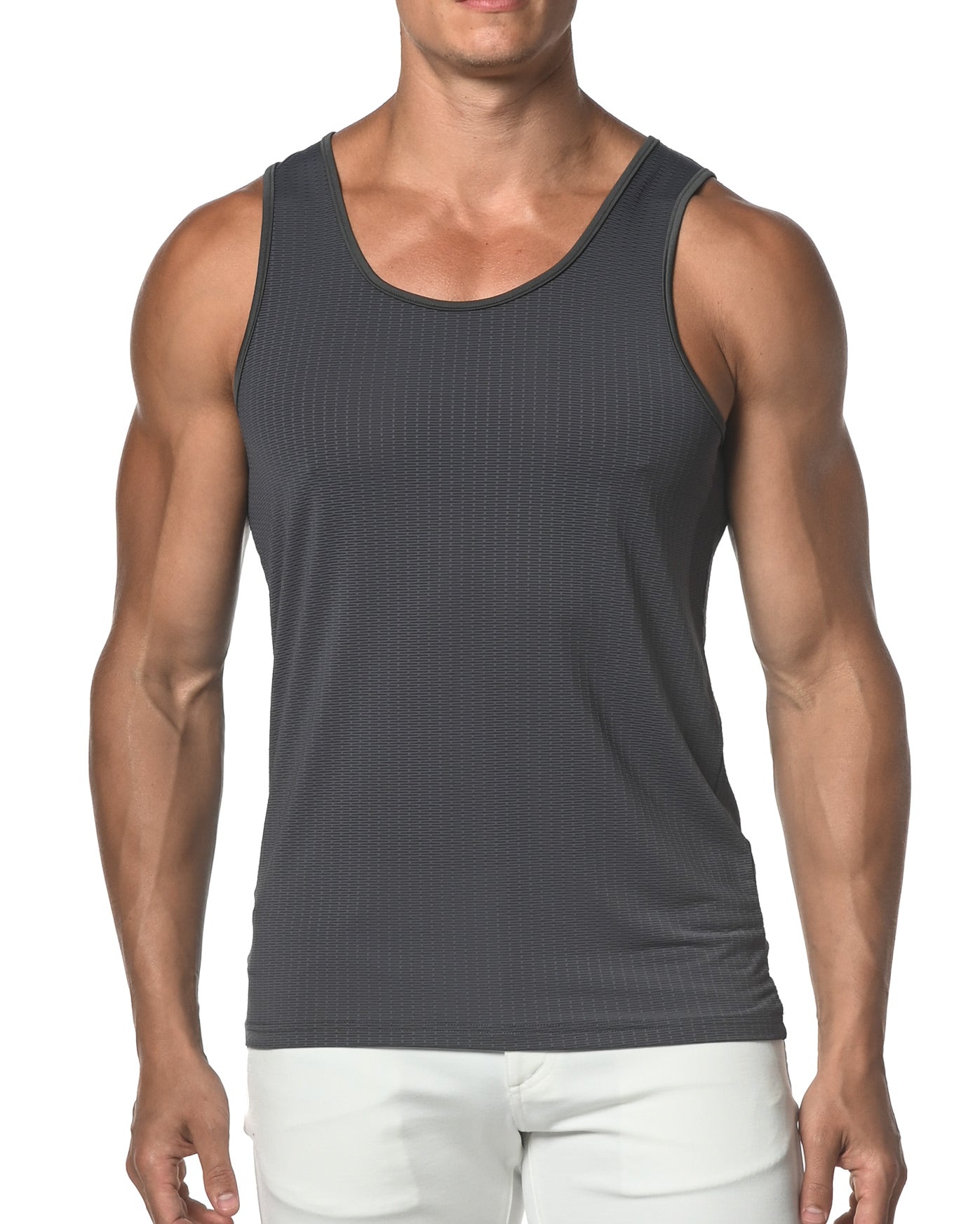 GREY TECHNO MESH STRETCH PERFORMANCE TANK TOP  ST-275