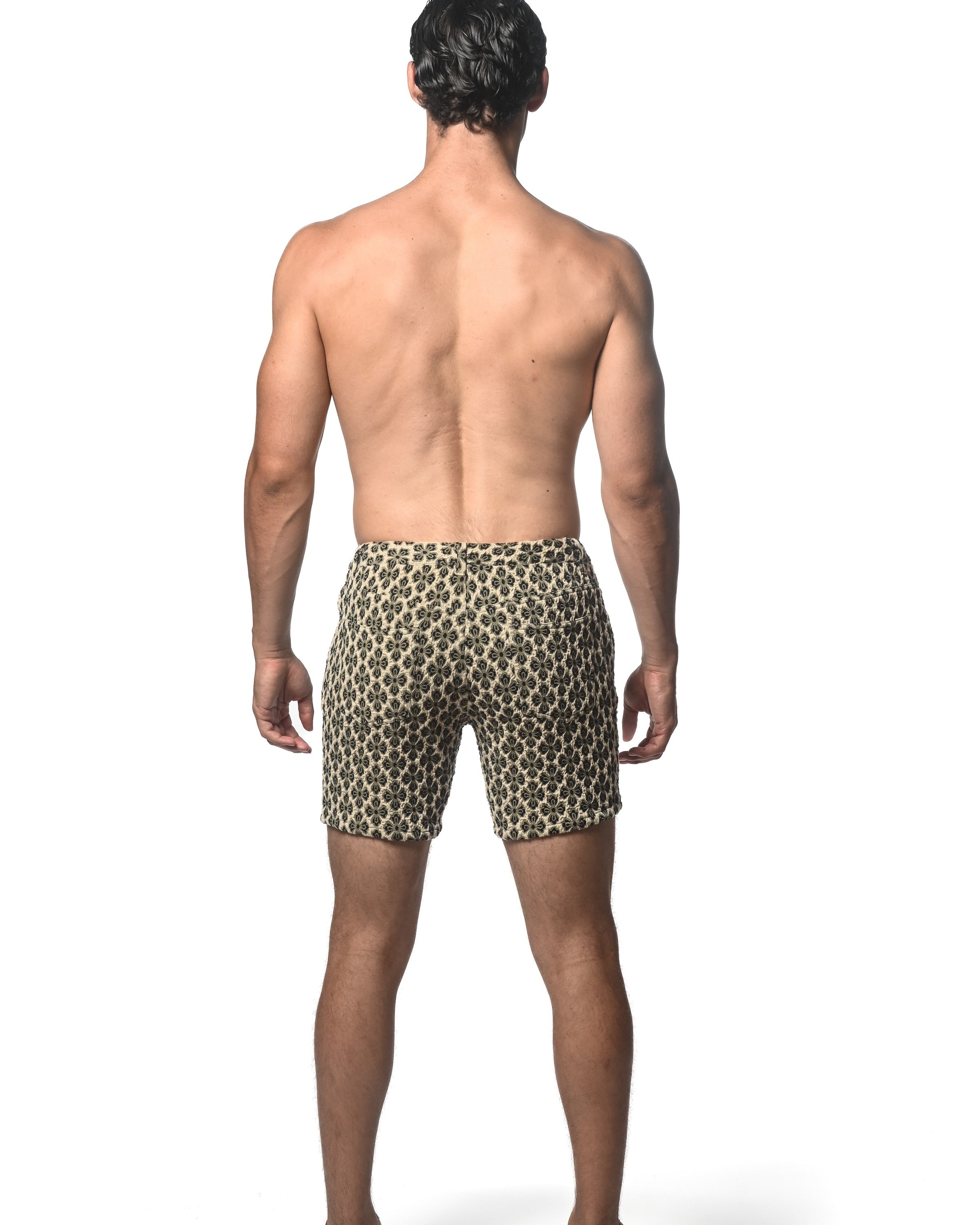 BEIGE/BLACK FLORAL 5" JACQUARD STRETCH KNIT SHORT ST-1932-62