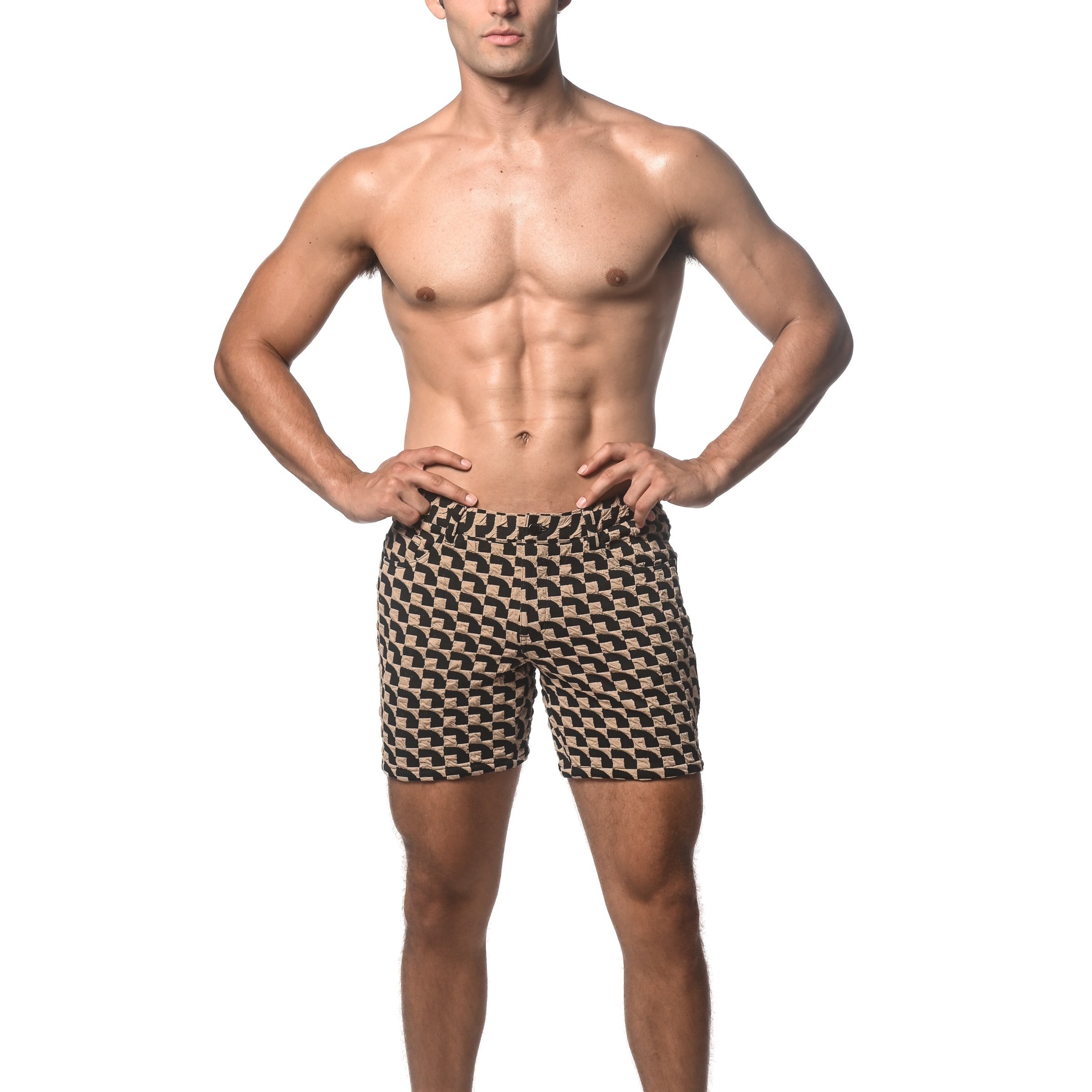 KHAKI/BLACK WAVEY 5" JACQUARD STRETCH KNIT SHORT ST-1932-58