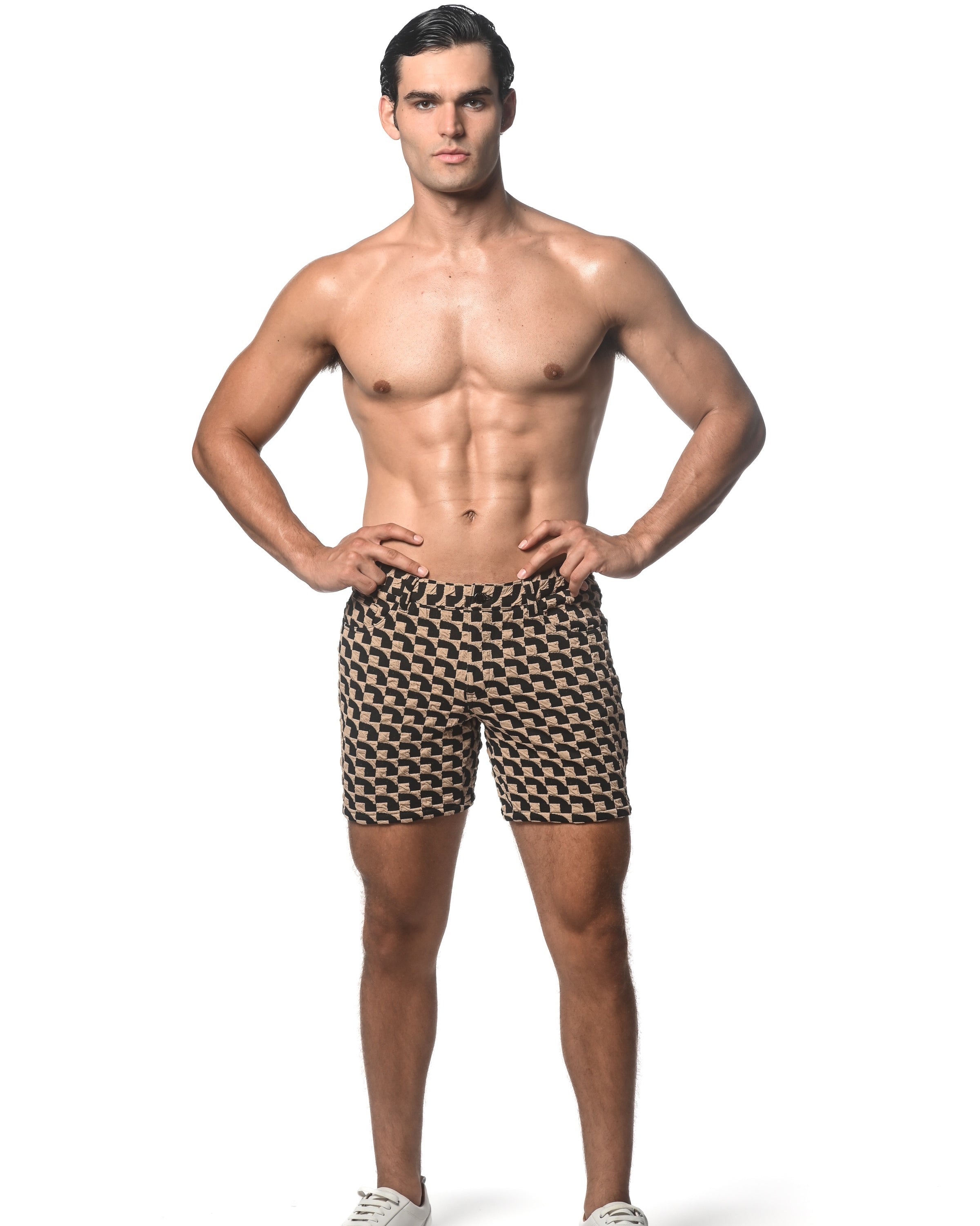 KHAKI/BLACK WAVEY 5" JACQUARD STRETCH KNIT SHORT ST-1932-58
