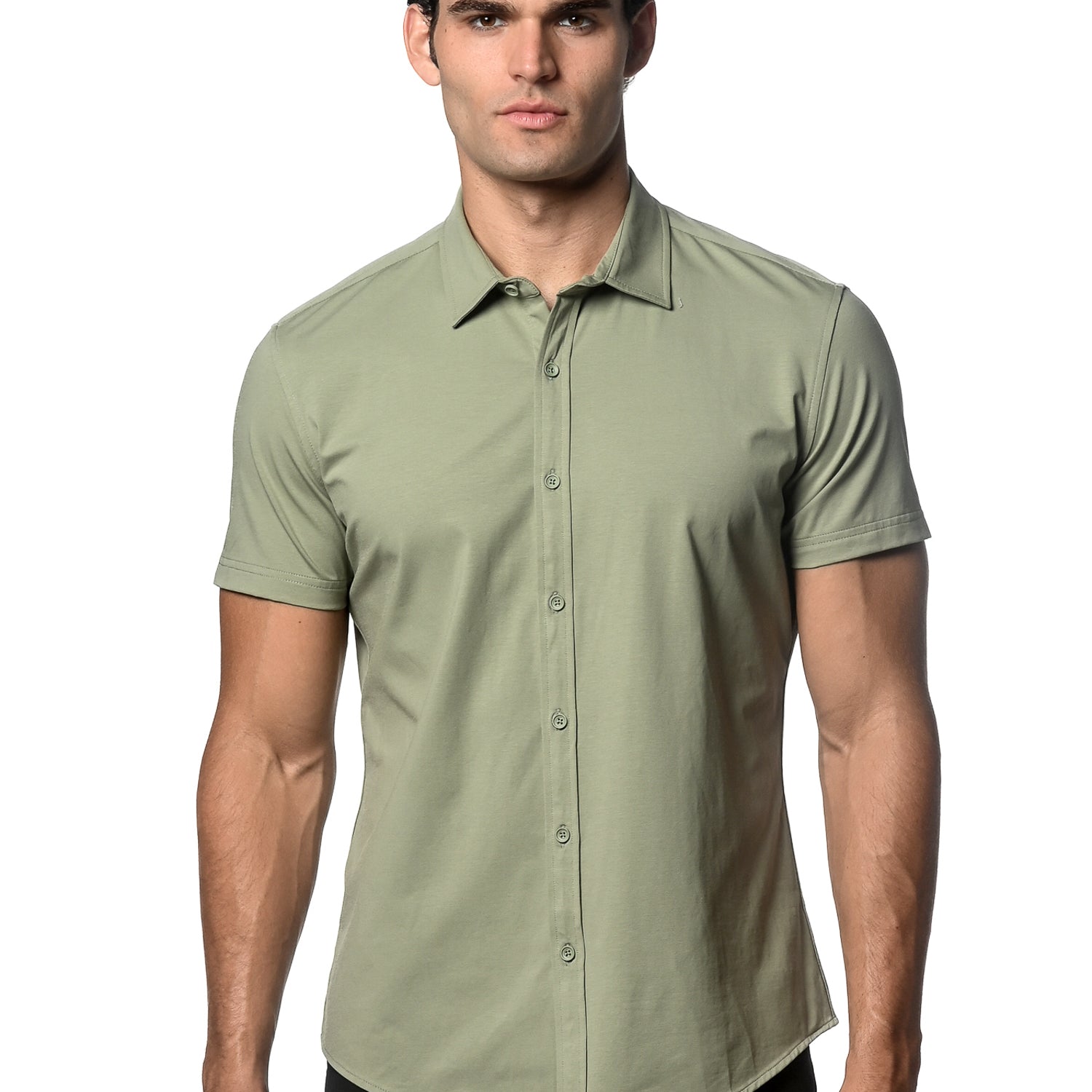 LAUREL SOLID COTTON STRETCH KNIT JERSEY SHORT SLEEVE SHIRT ST-963
