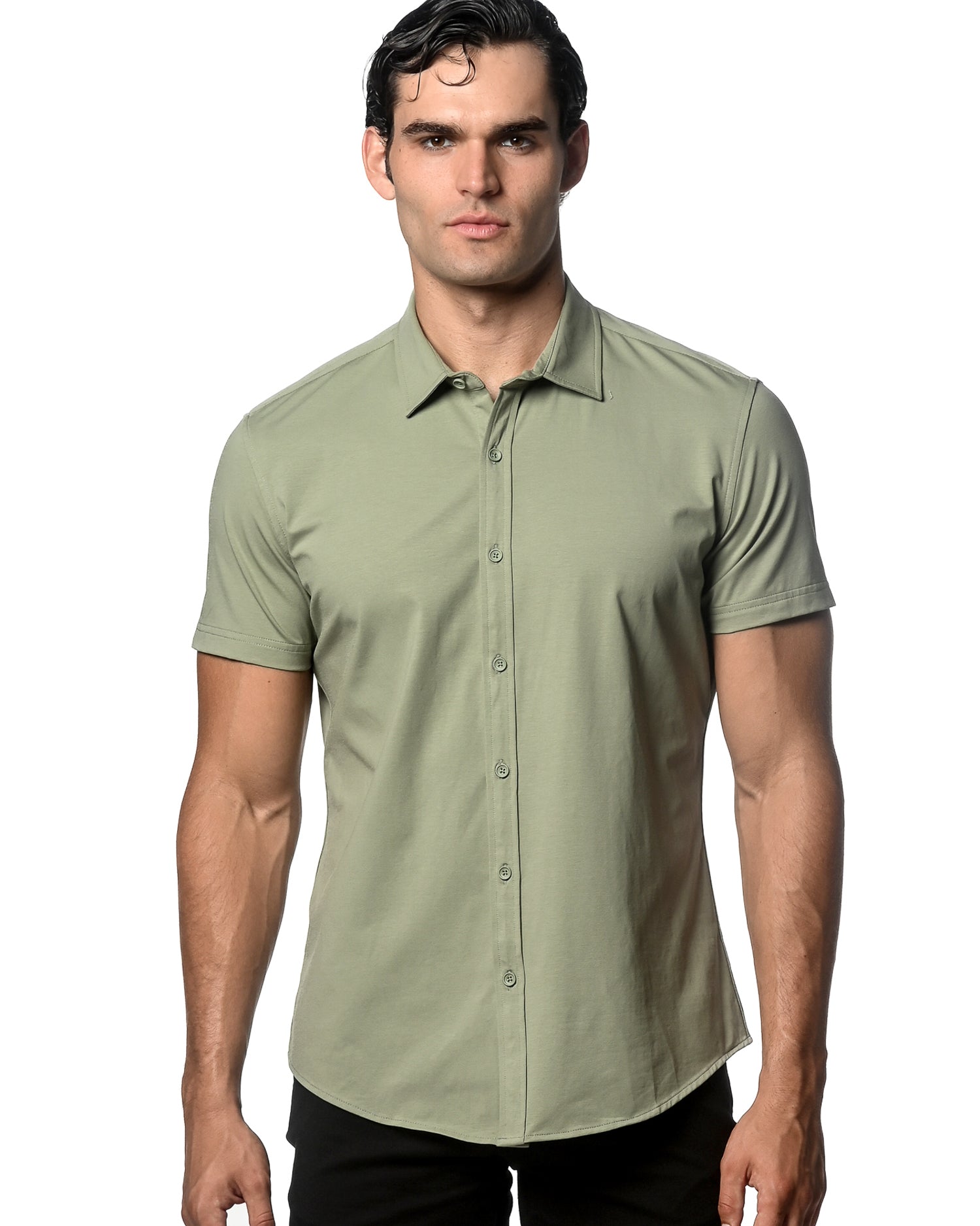 LAUREL SOLID COTTON STRETCH KNIT JERSEY SHORT SLEEVE SHIRT ST-963