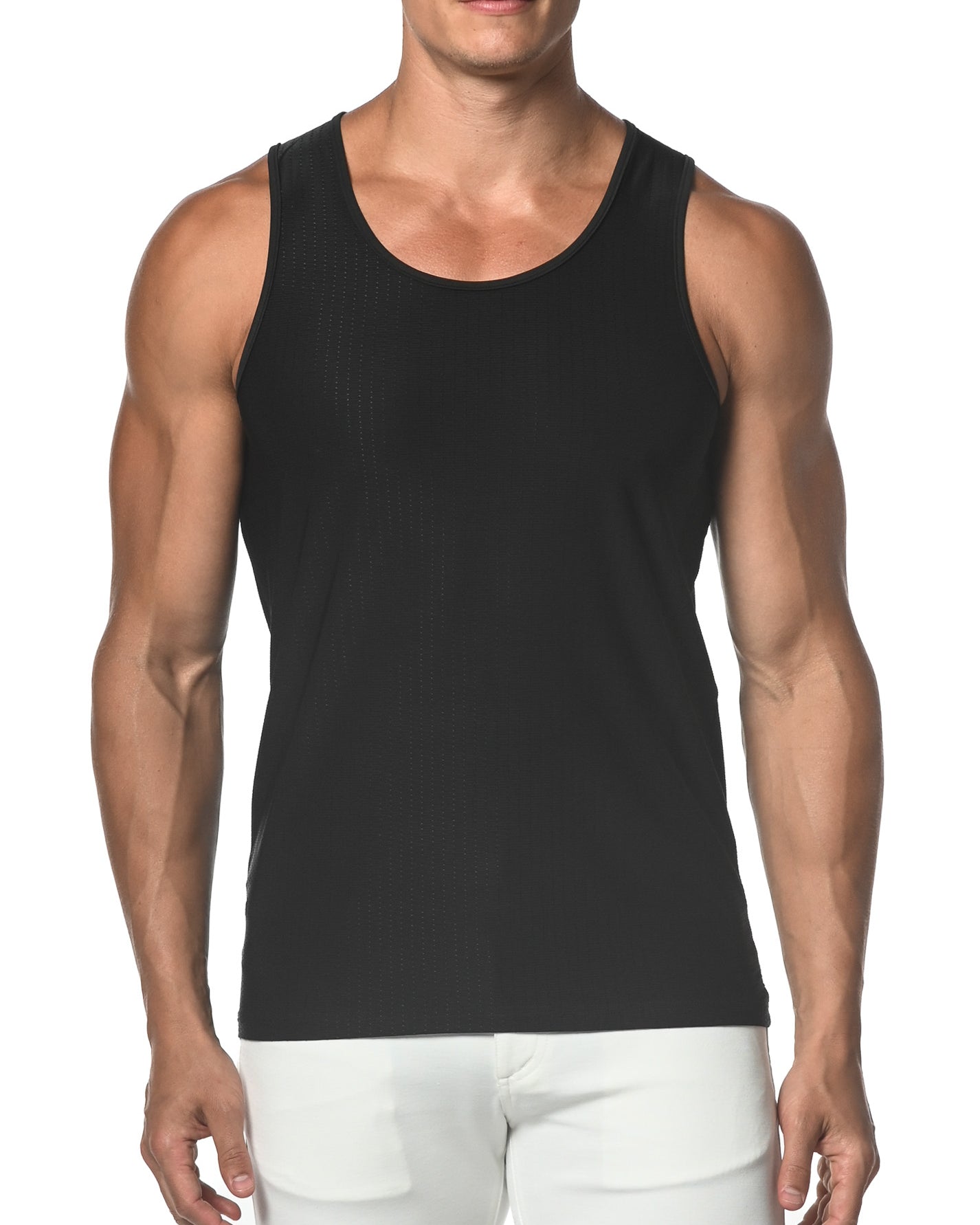 BLACK TECHNO MESH STRETCH PERFORMANCE TANK TOP  ST-275