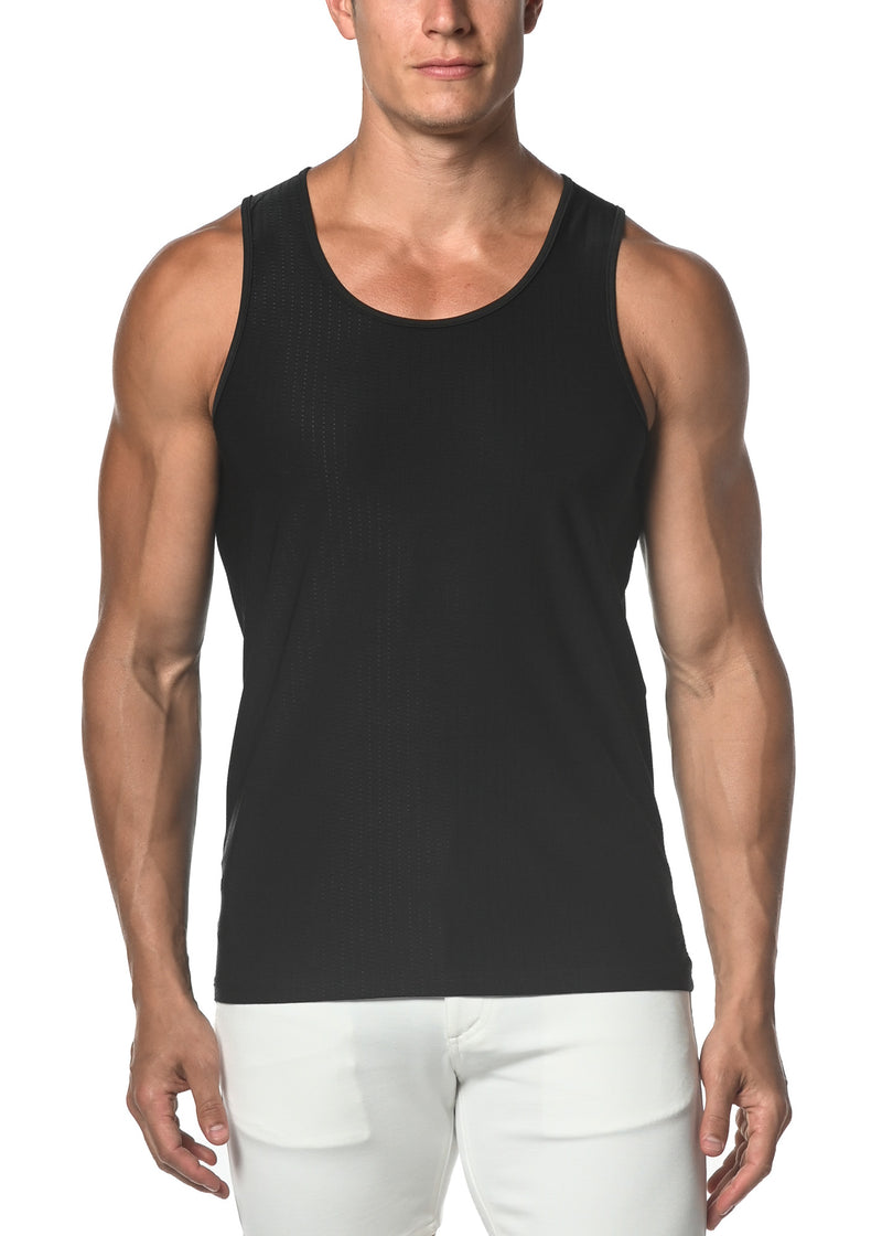 BLACK TECHNO MESH STRETCH PERFORMANCE TANK TOP  ST-275