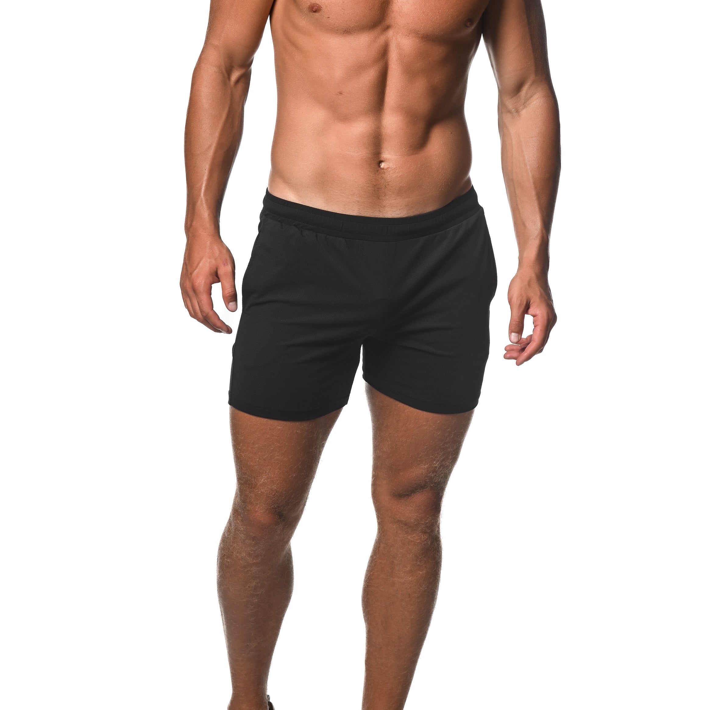 BLACK MESH GRID STRETCH PERFORMANCE SHORTS  ST-1466-74