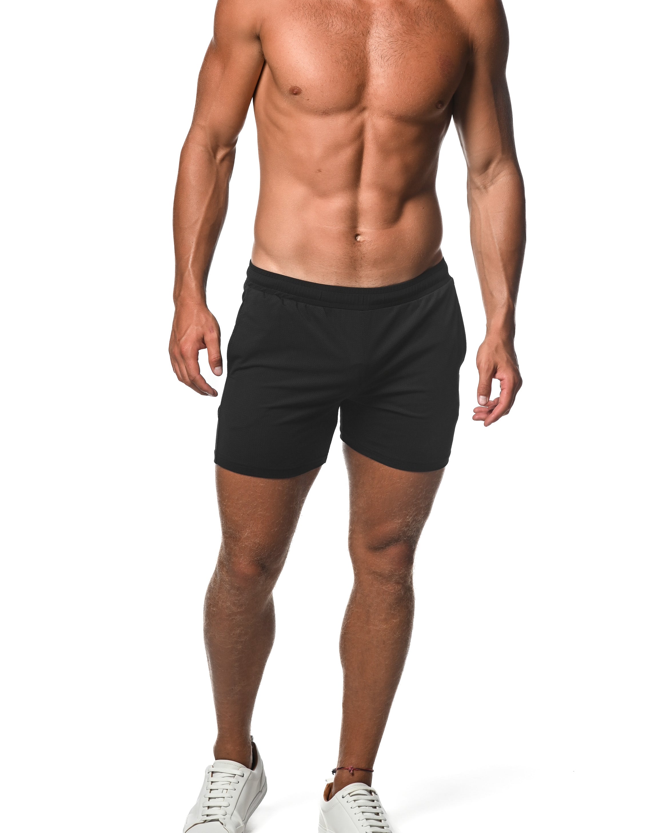 BLACK MESH GRID STRETCH PERFORMANCE SHORTS  ST-1466-74