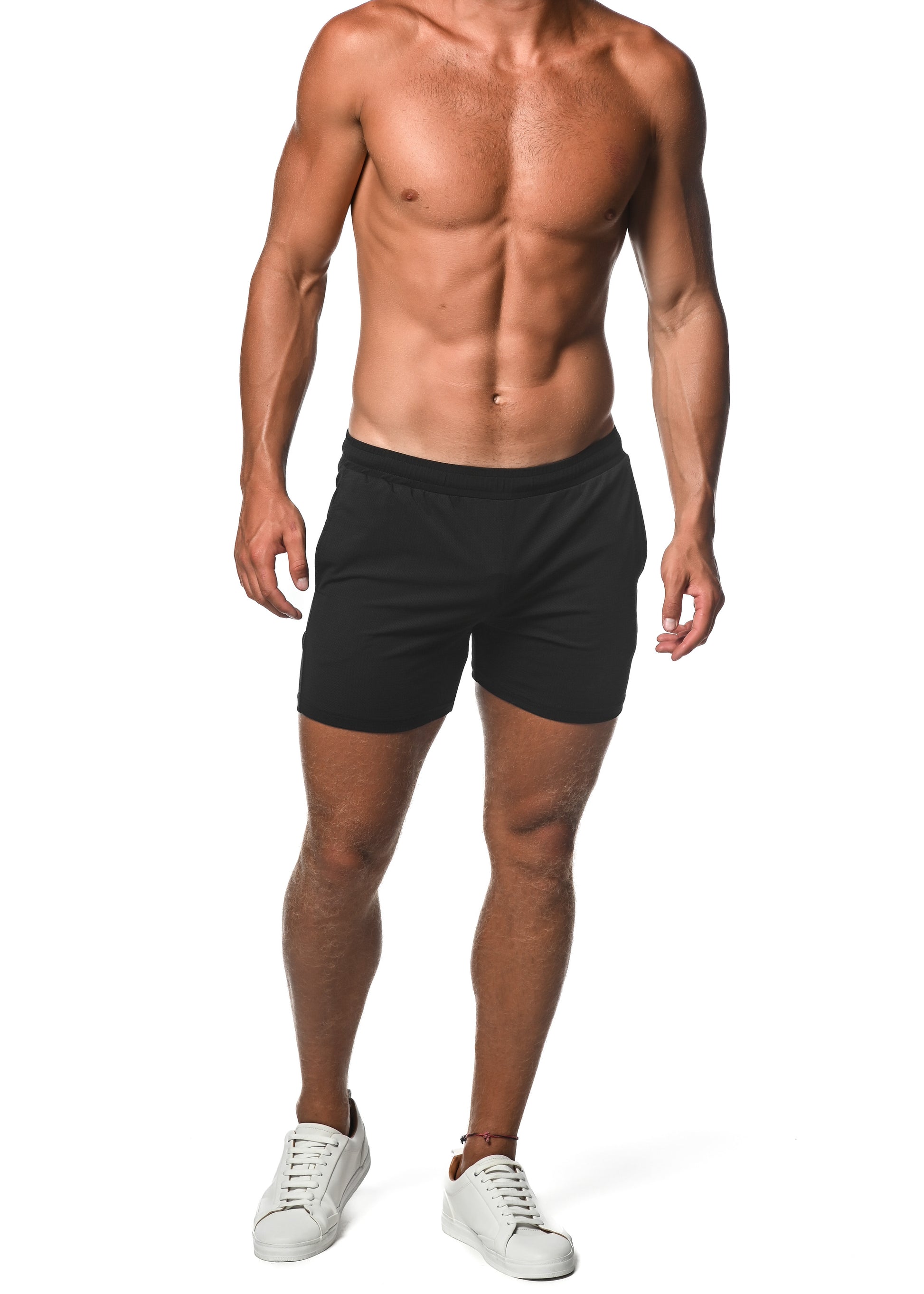 BLACK MESH GRID STRETCH PERFORMANCE SHORTS  ST-1466-74