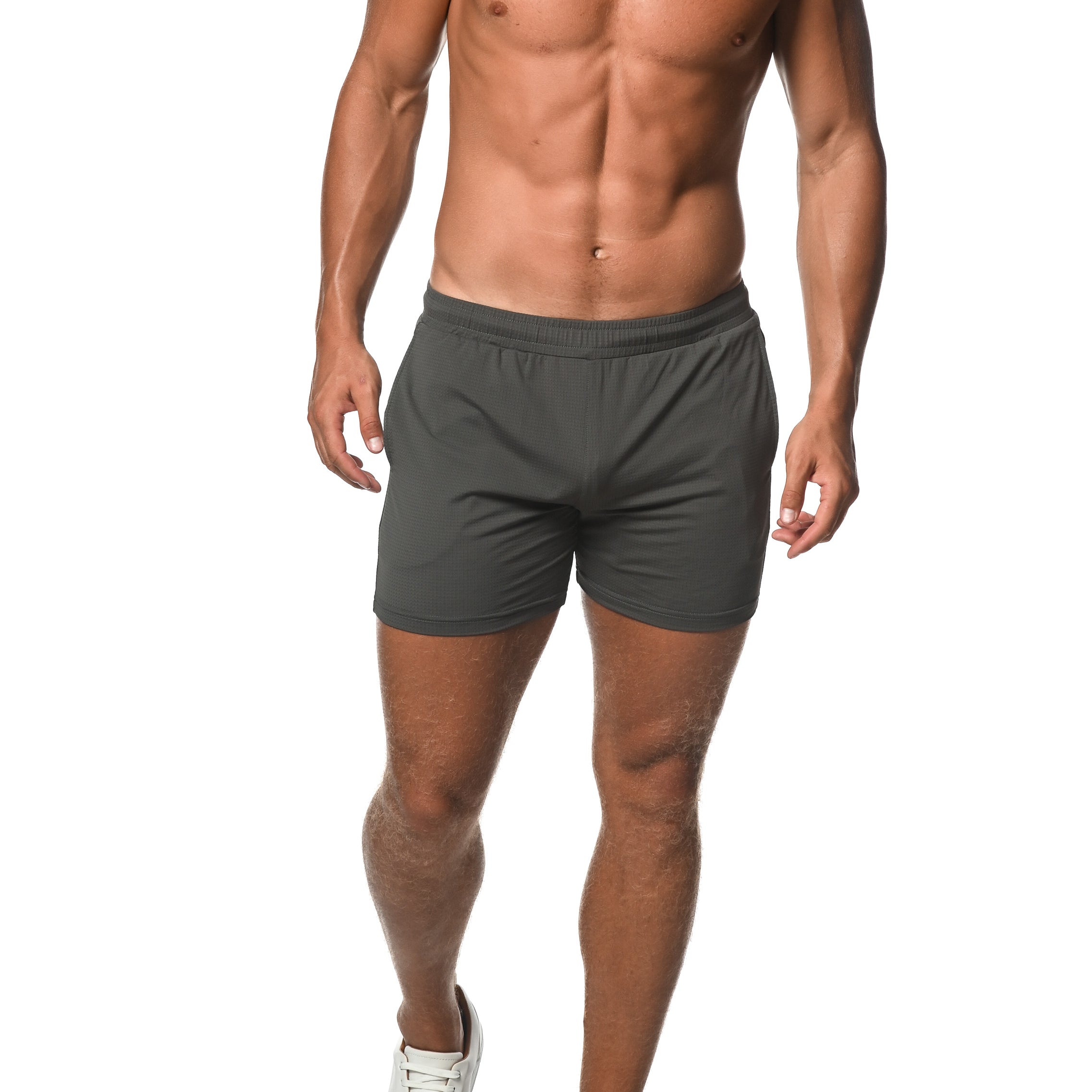 CHARCOAL MESH GRID STRETCH PERFORMANCE SHORTS  ST-1466-74