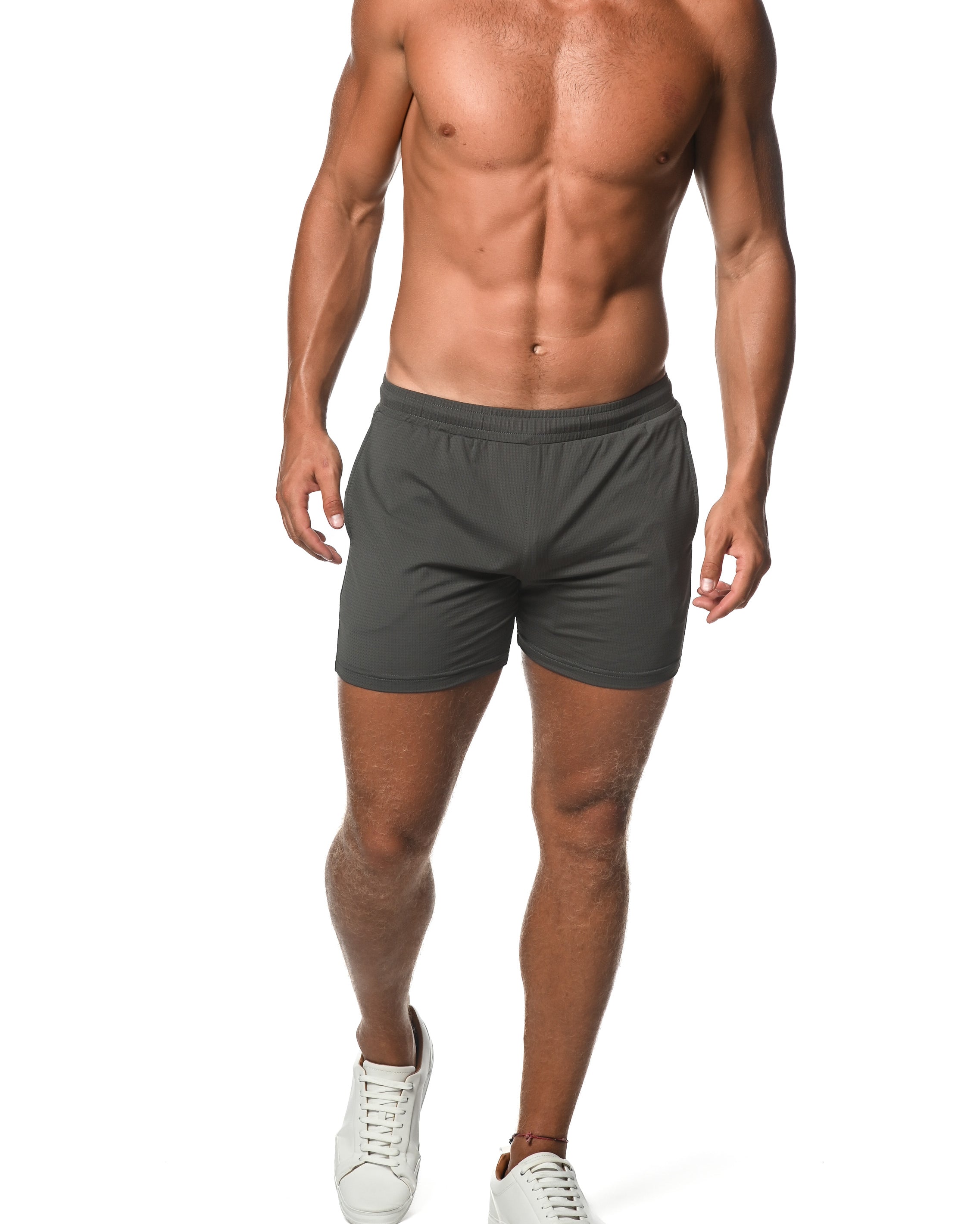 CHARCOAL MESH GRID STRETCH PERFORMANCE SHORTS  ST-1466-74