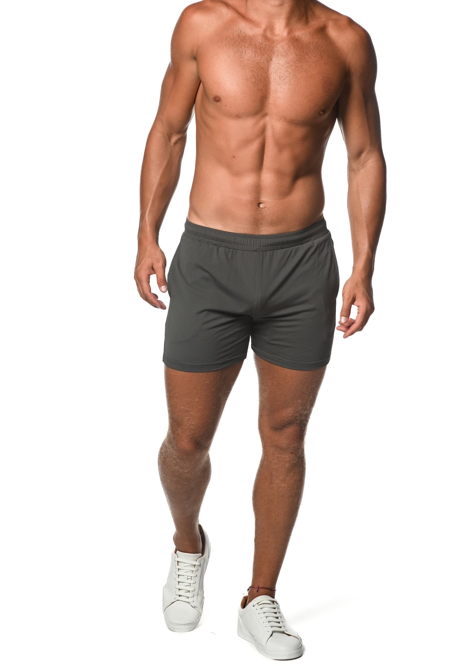 CHARCOAL MESH GRID STRETCH PERFORMANCE SHORTS  ST-1466-74