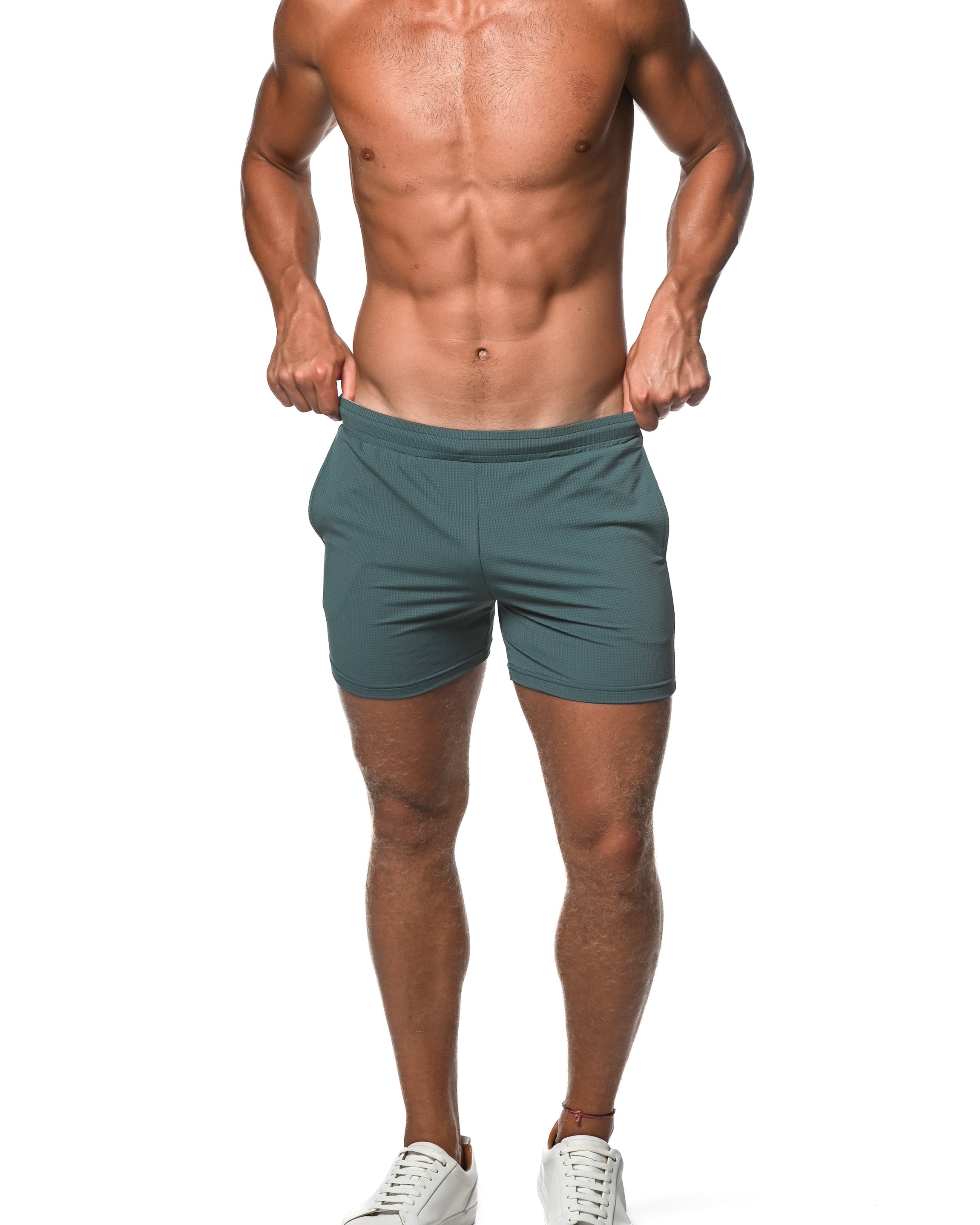 PETROL MESH GRID STRETCH PERFORMANCE SHORTS  ST-1466-74