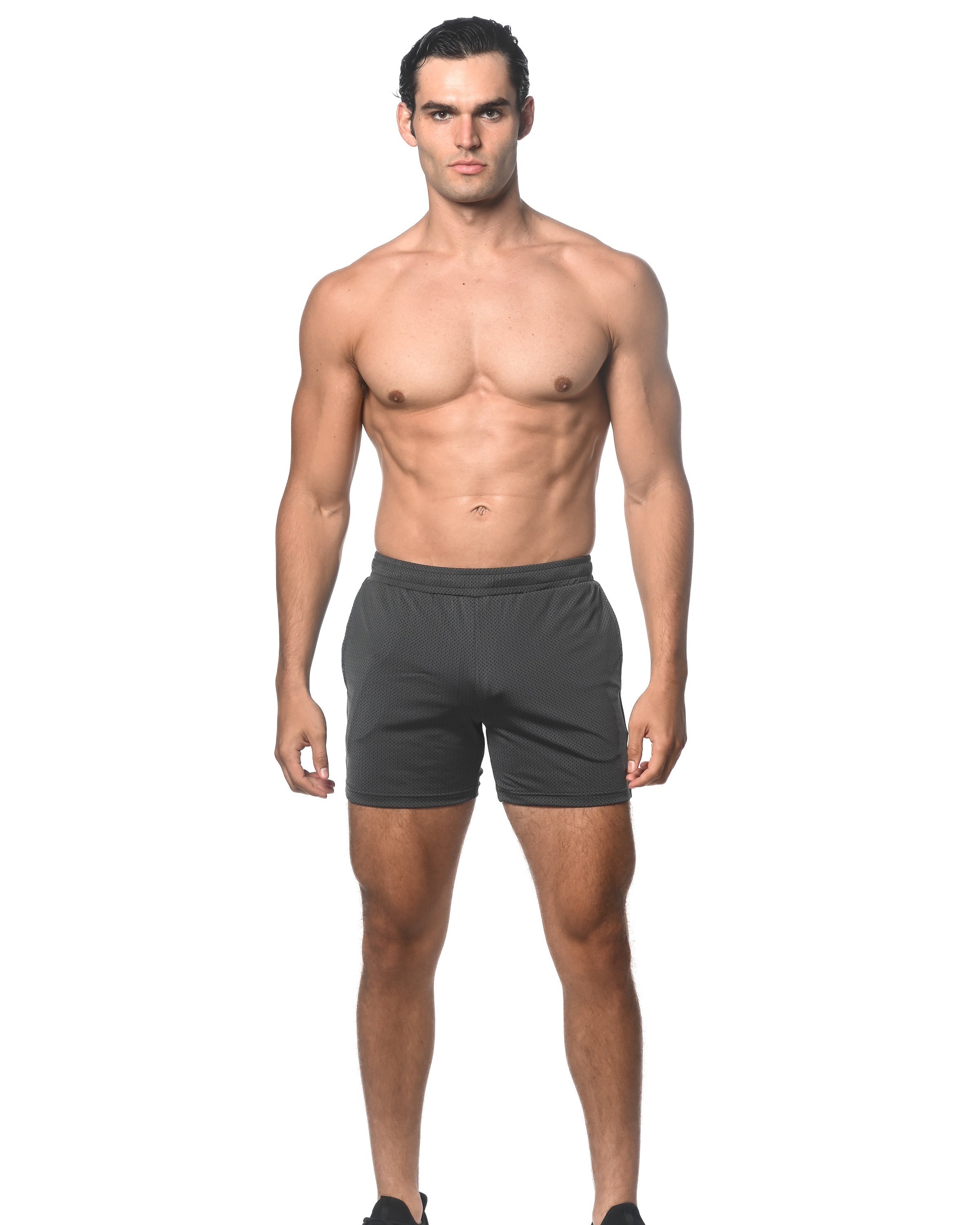 CHARCOAL TEXTURED MESH PERFORMANCE SHORTS ST-1466-92