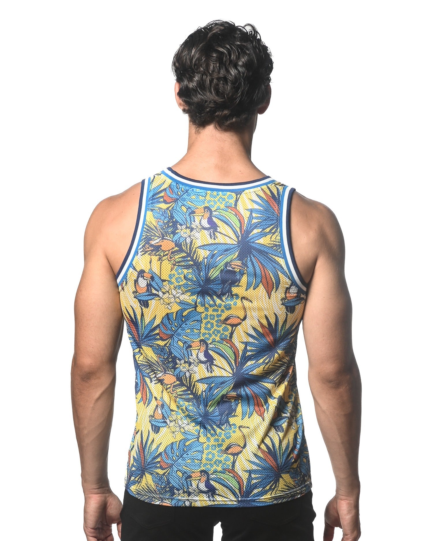 ROYAL/GOLD JUNGLE PRINTED STRETCH MESH SINGLET ST-11094