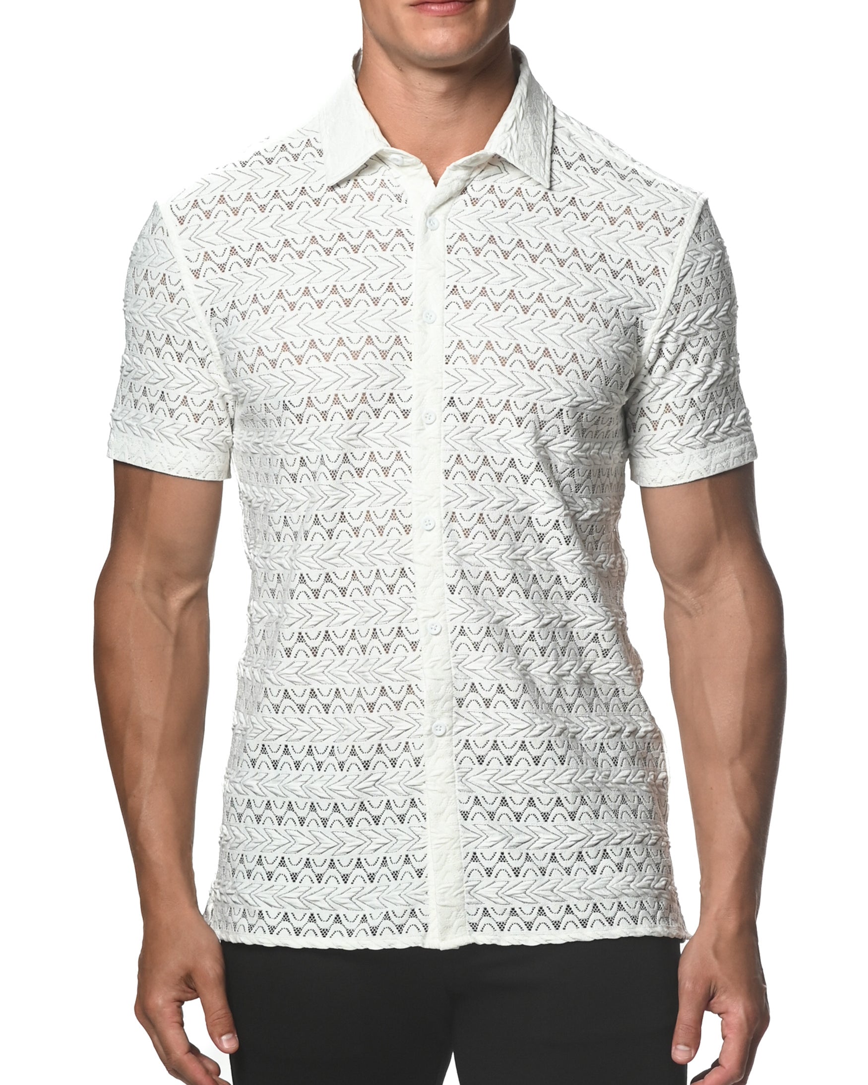 WHITE DARTS STRETCH LACE GOSSAMER SHIRT ST-24015