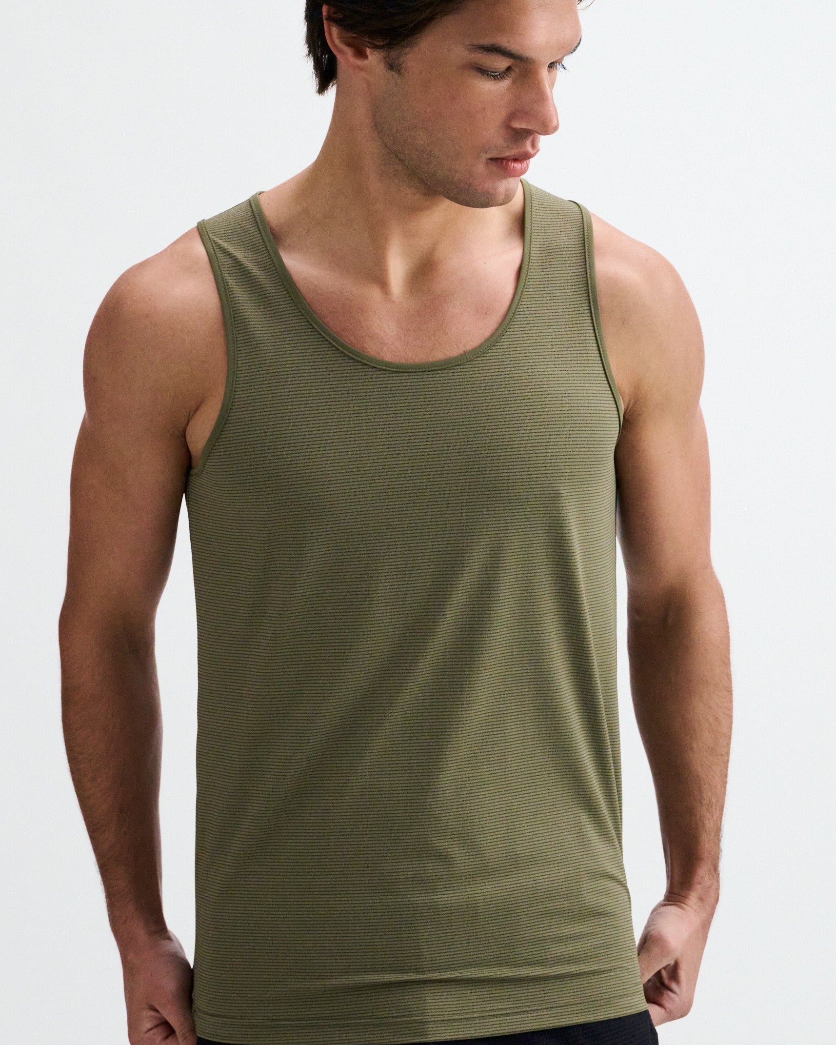 ARMY/BLACK TEXTURED STRETCH MESH PERFORMANCE TANK ST-294