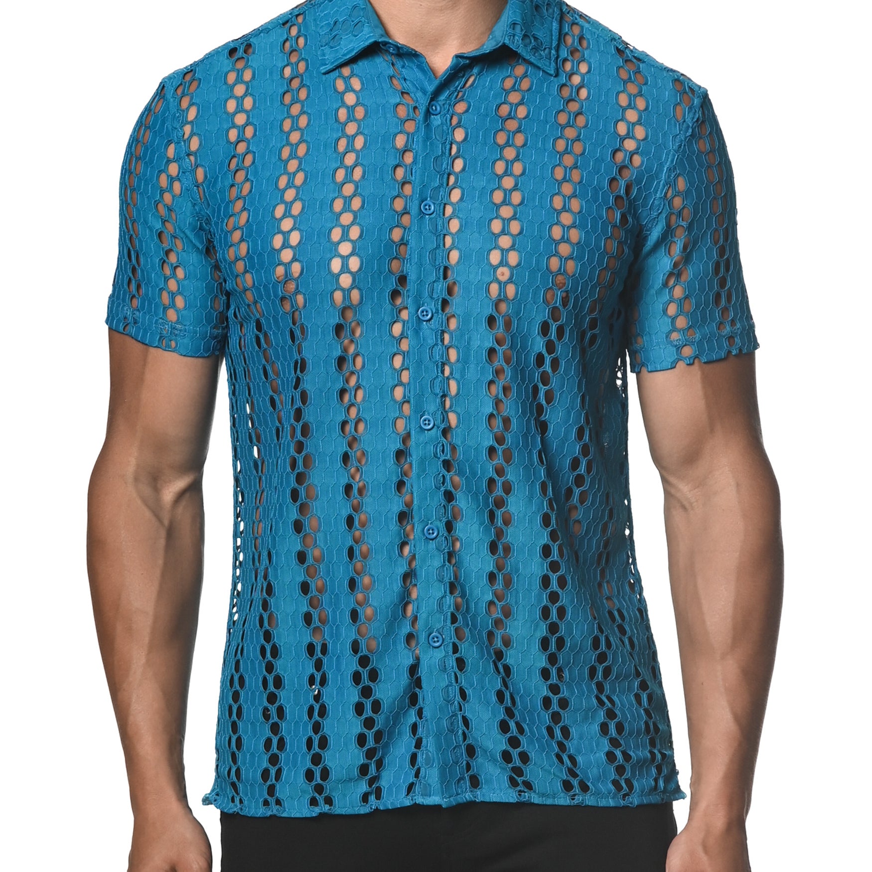 SAPPHIRE HONEYCOMB STRETCH LACE GOSSAMER SHIRT ST-24014