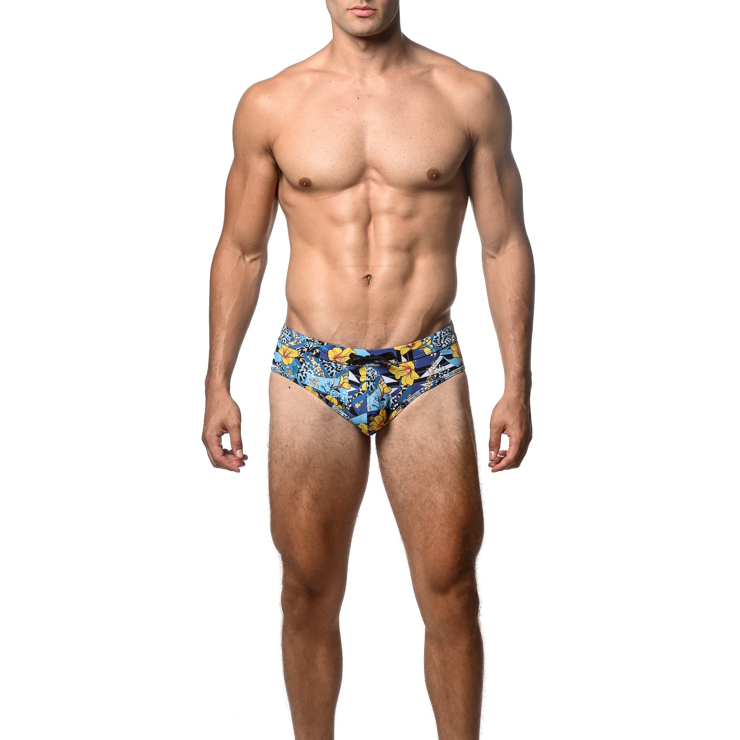 NAVY/YELLOW FLORAL PRINTED SWIM BRIEF ST-8015-04