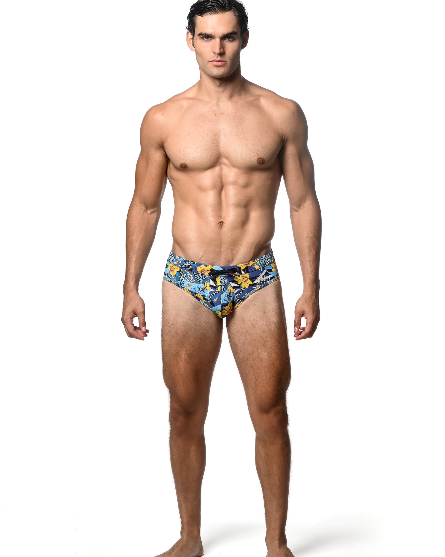 NAVY/YELLOW FLORAL PRINTED SWIM BRIEF ST-8015-04