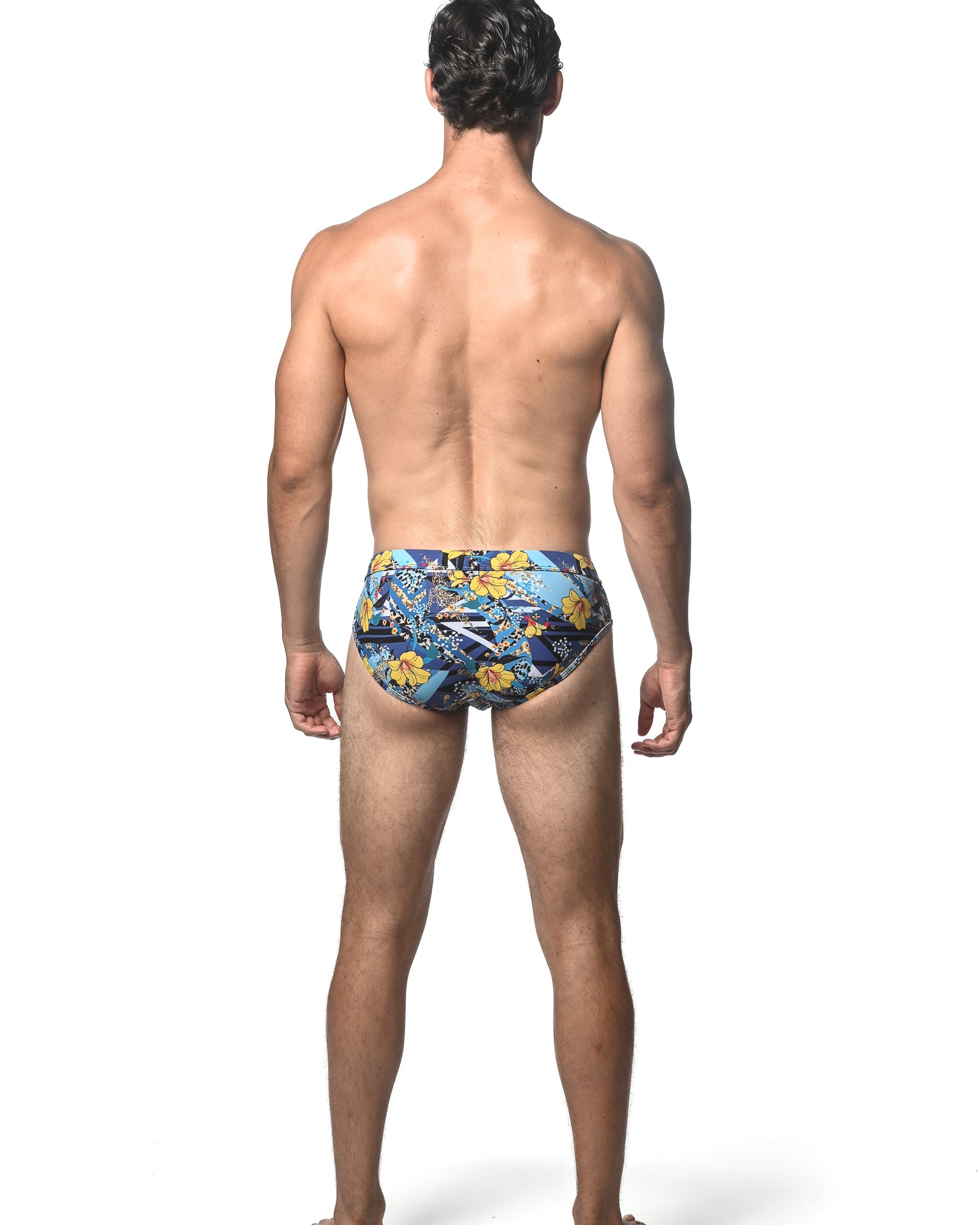 NAVY/YELLOW FLORAL PRINTED SWIM BRIEF ST-8015-04