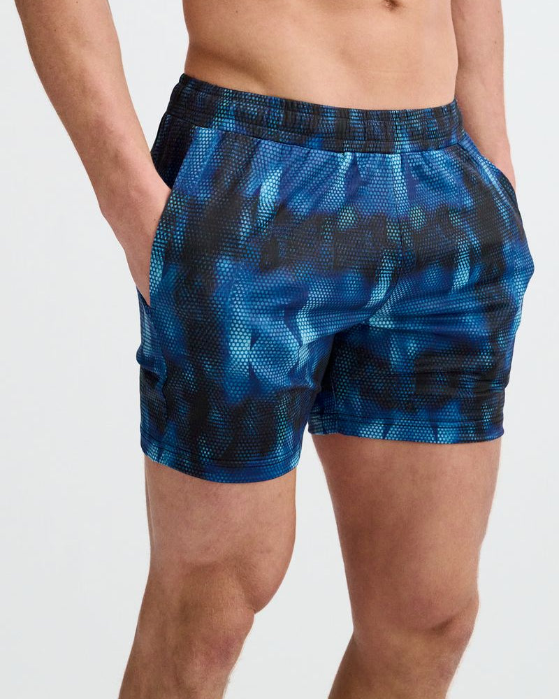 BLUE/NAVY ABSTRACT PRINTED MESH STRETCH PERFORMANCE SHORTS ST-1469-12