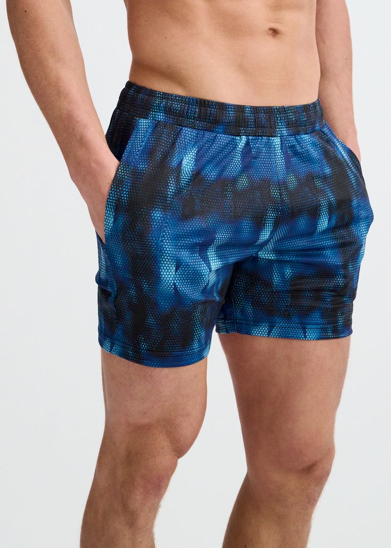 BLUE/NAVY ABSTRACT PRINTED MESH STRETCH PERFORMANCE SHORTS ST-1469-12