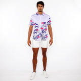 NAVY/LILAC FLORAL BORDER PRINT COTTON JERSEY KNIT SHORT SLEEVE SHIRT ST-9336