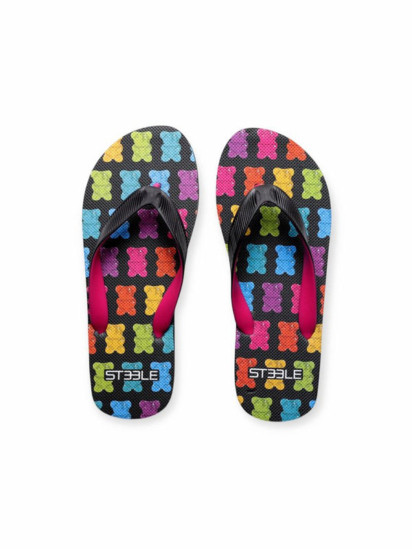 BLACK/FUCHSIA GUMMY BEARS PRINTED FLIP FLOP