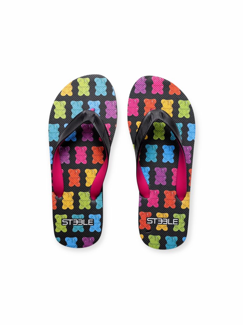 BLACK/FUCHSIA GUMMY BEARS PRINTED FLIP FLOP