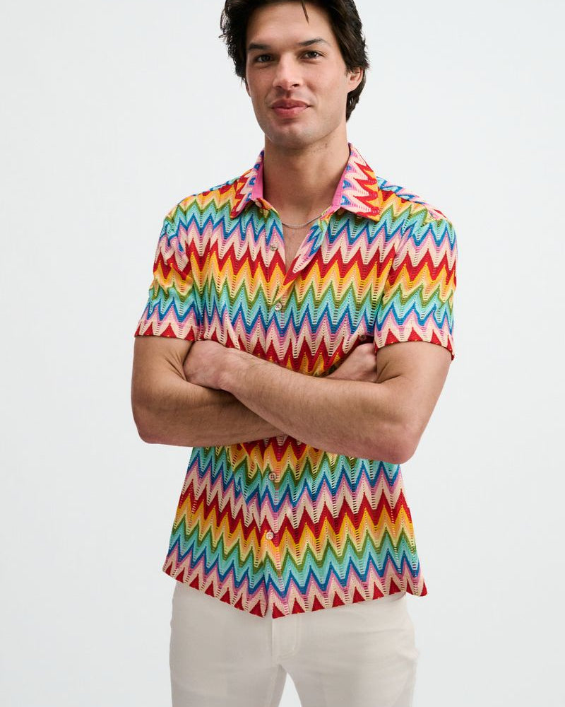 SALSA/AQUA OPEN KNIT STRETCH CHEVRON SHORT SLEEVE SHIRT ST-24079
