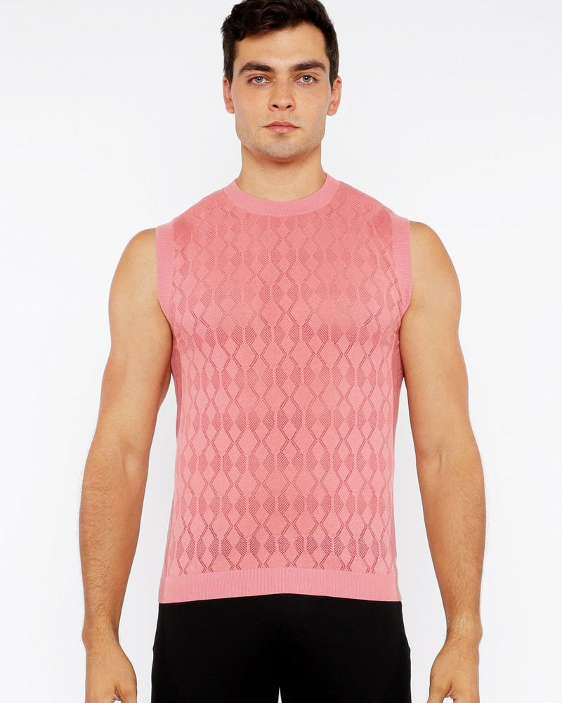 PEACH AMBER DIAMOND POINTELLE KNITTED VEST ST-24301