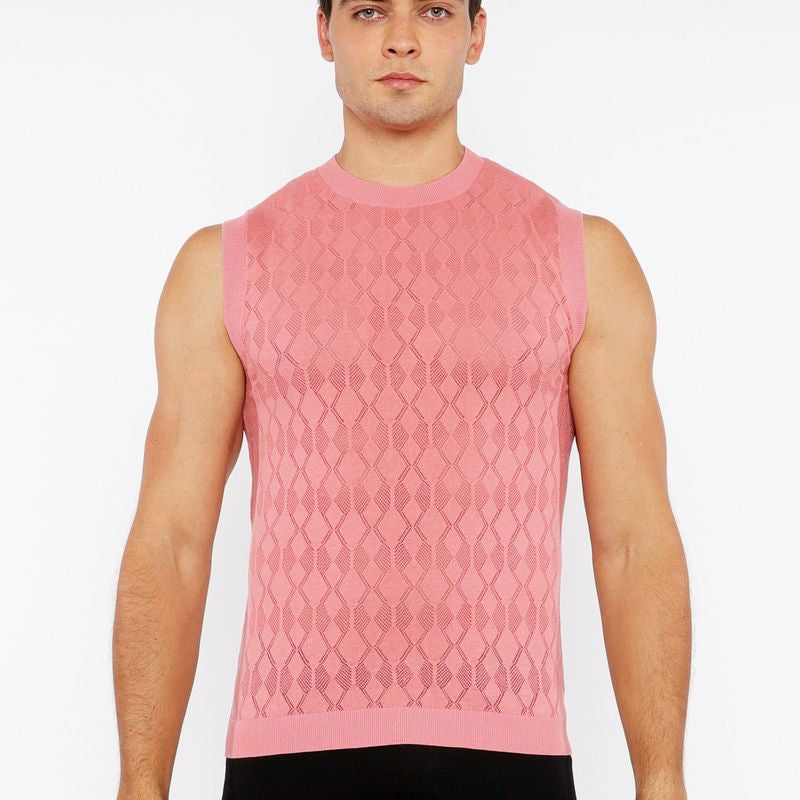 PEACH AMBER DIAMOND POINTELLE KNITTED VEST ST-24301