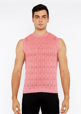 PEACH AMBER DIAMOND POINTELLE KNITTED VEST ST-24301