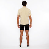 AMBER/ECRU STRIPE STRETCH OPEN KNIT SHORT SLEEVE SHIRT ST-24062