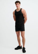 BLACK/WHITE RIB STRETCH COTTON/TENCEL TANK W/FINE PIPING DETAIL STA-16011