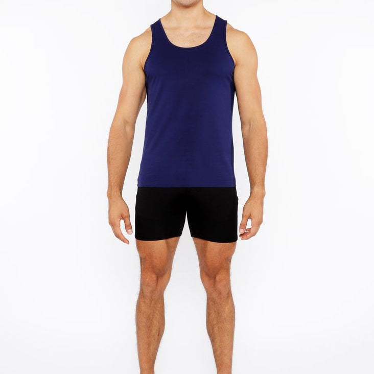 NAVY CIRCLE SPINE LASER CUT STRETCH JERSEY TANK TOP ST-20050