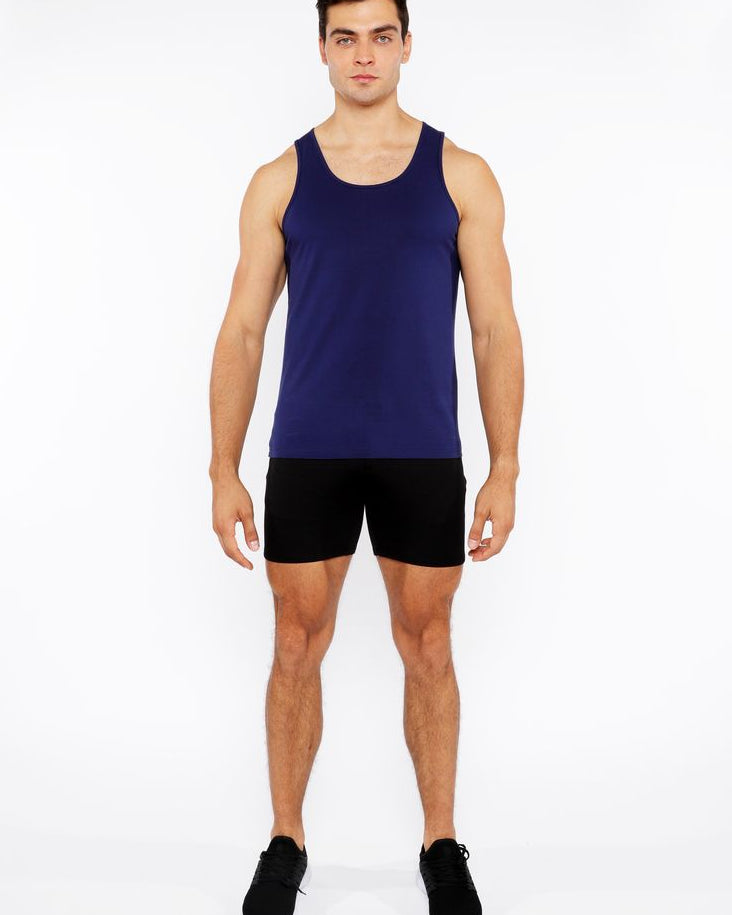 NAVY CIRCLE SPINE LASER CUT STRETCH JERSEY TANK TOP ST-20050