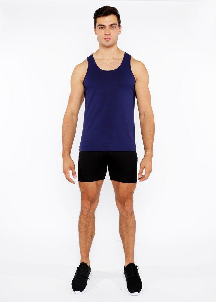 NAVY CIRCLE SPINE LASER CUT STRETCH JERSEY TANK TOP ST-20050