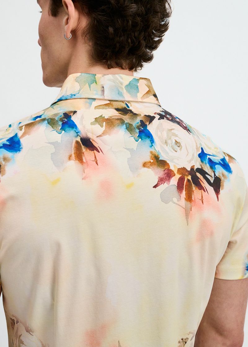 YOLK/BLUSH FLORAL ENGINEERED BORDER PRINT COTTON KNIT JERSEY SHORT SLEEVE SHIRT ST-9356