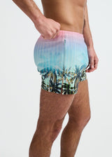 BLUSH/AQUA PALMS PRINTED SWIM SHORTS W/MESH BRIEF LINING ST-8024-12