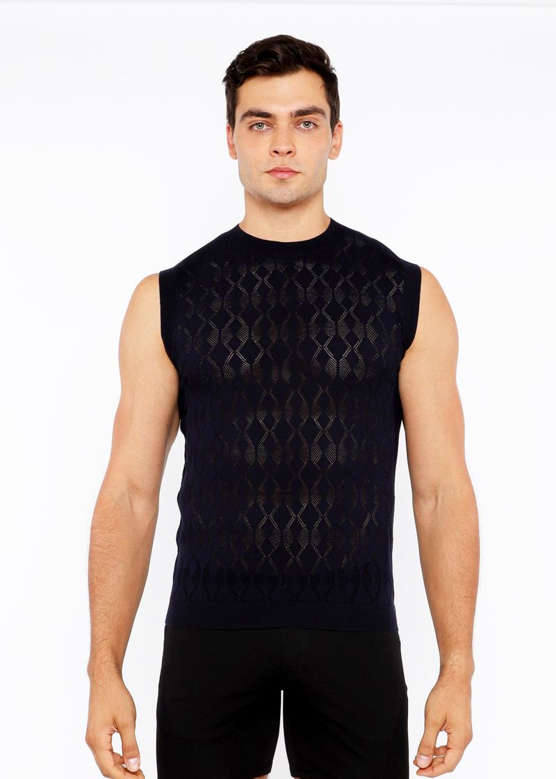 NAVY DIAMOND POINTELLE KNITTED VEST ST-24301