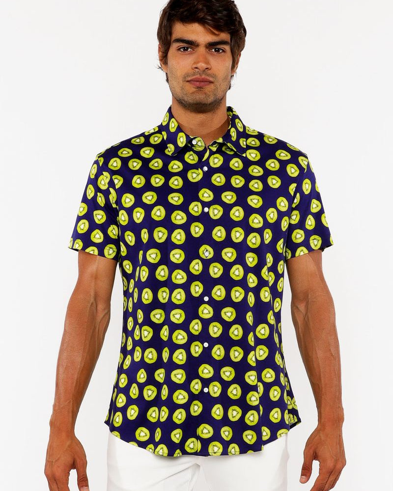 NAVY/KIWI FRUITS PRINTED COTTON KNIT JERSEY SHORT SLEEVE SHIRT ST-9330