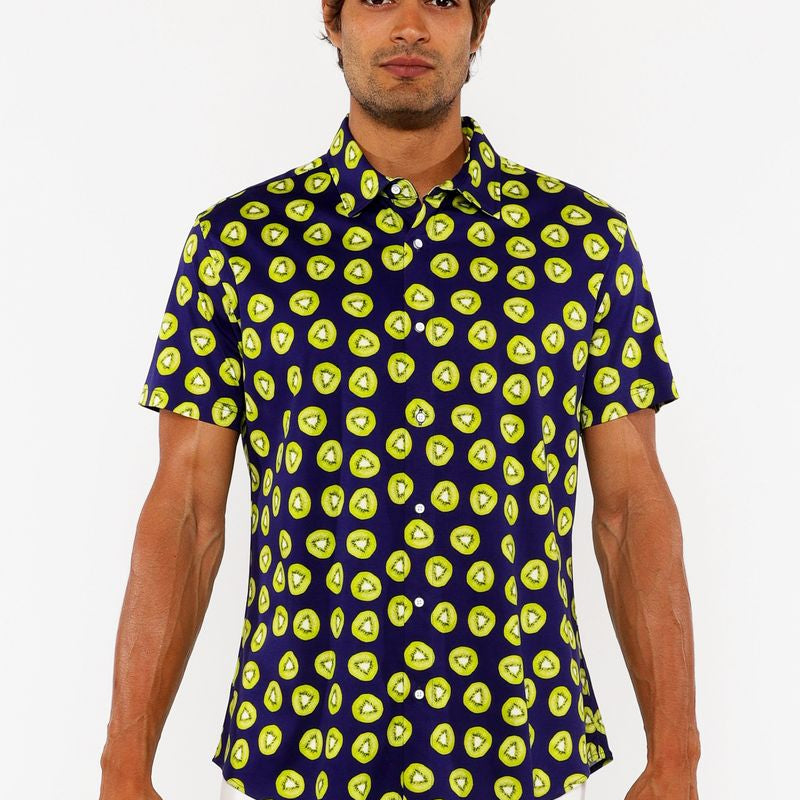 NAVY/KIWI FRUITS PRINTED COTTON KNIT JERSEY SHORT SLEEVE SHIRT ST-9330