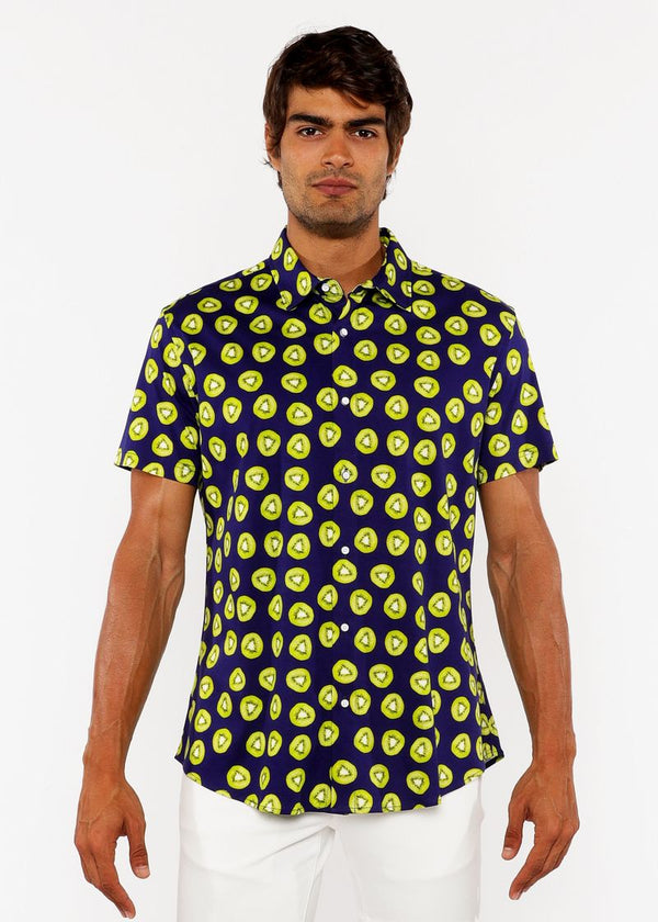 NAVY/KIWI FRUITS PRINTED COTTON KNIT JERSEY SHORT SLEEVE SHIRT ST-9330